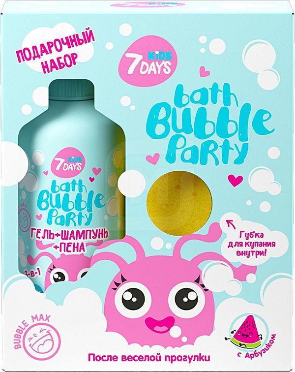 Набор подарочный 7 Days Bath Bubble Party Гель + губка арбузик-малинка