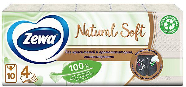 Платочки бумажные Zewa Natural Soft носовые 4 слоя 9х10шт